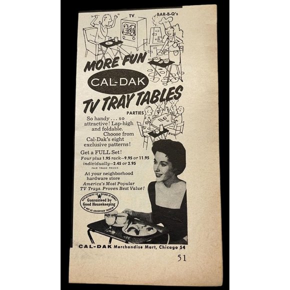 Cal-Dak TV Tray Tables Vintage Print Ad 1955 Chicago IL Home Decor - Picture 1 of 6